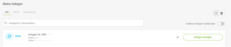 e-netze Kundenportal Anlage anzeigen